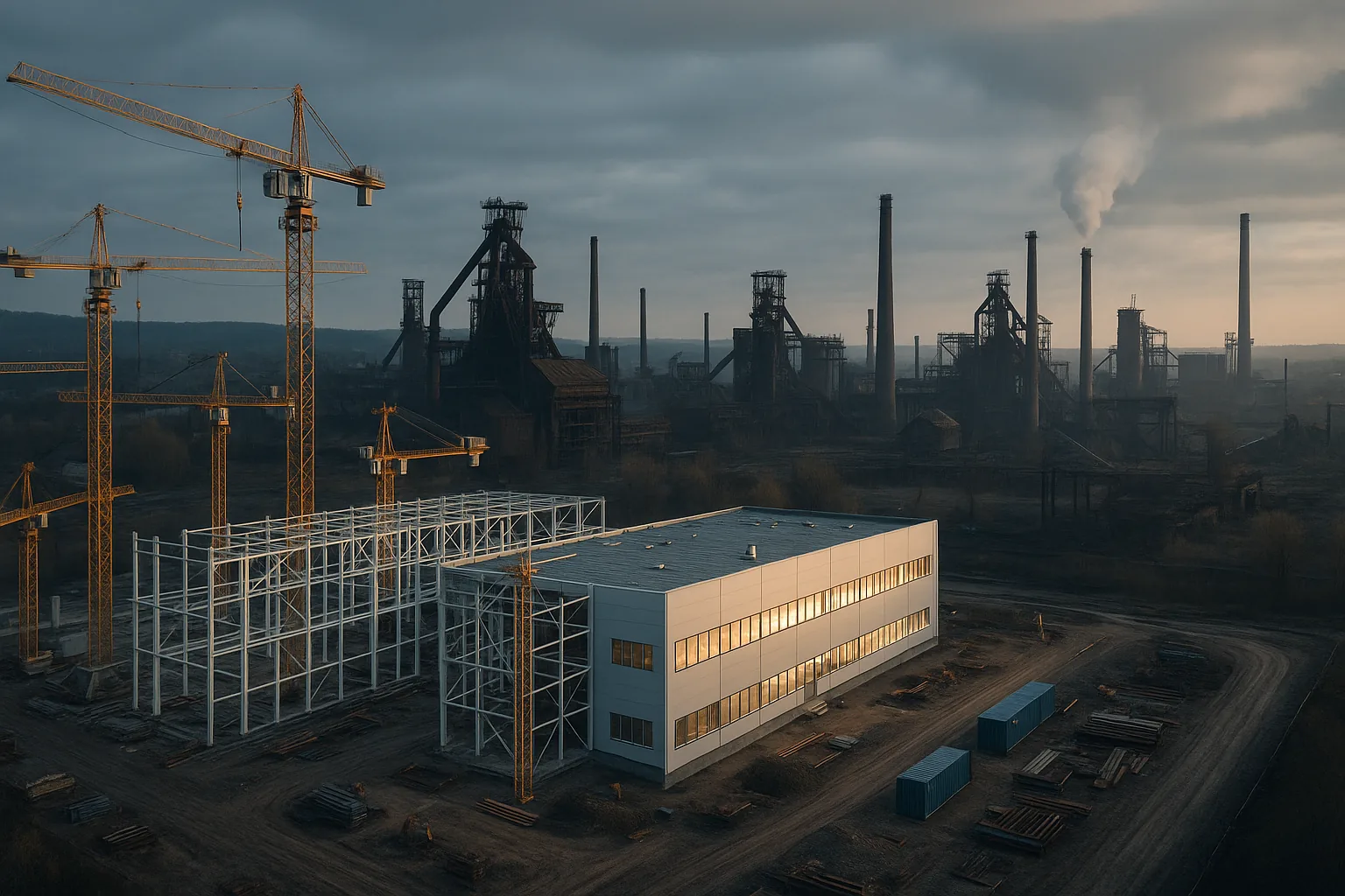 Paysage industriel français contraste, nouvelles usines et sites historiques