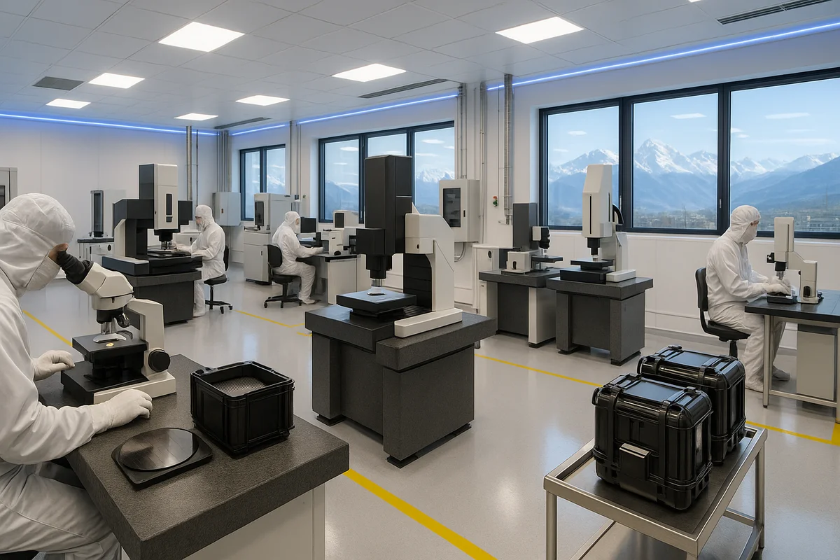 Salle blanche dédiée aux équipements de métrologie pour semi-conducteurs avec instruments optiques de mesure nanométrique