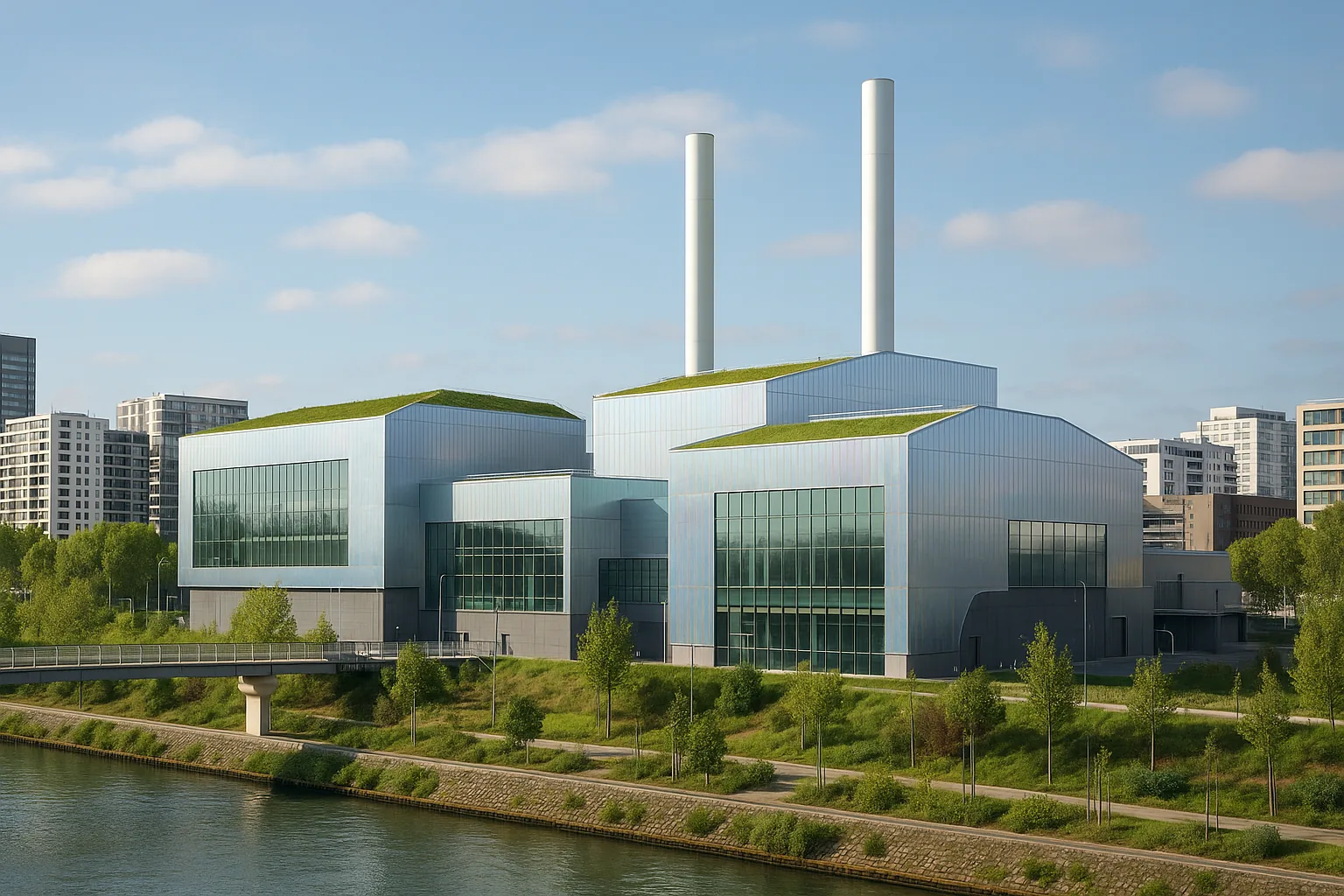 Vue exterieure d une usine moderne de valorisation energetique des dechets en region parisienne